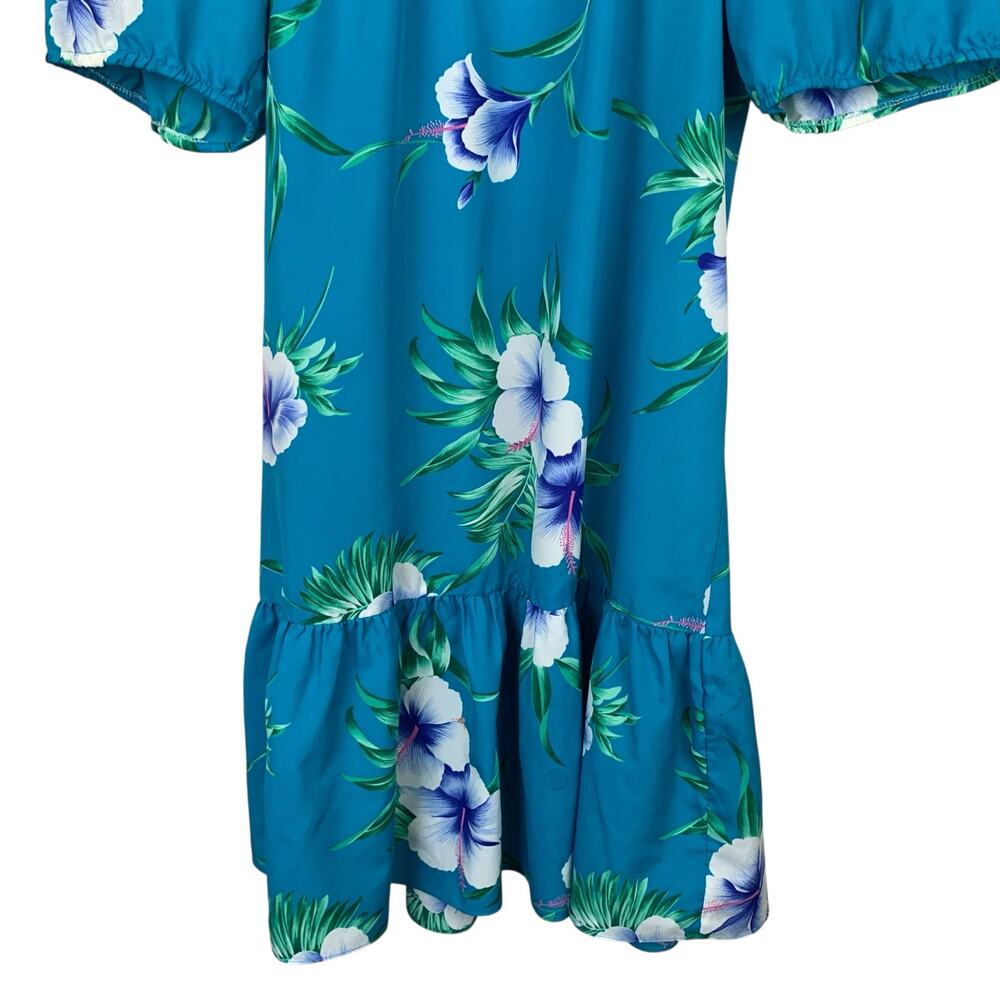 Vintage Helenas Hawaiian Dress Blue Floral Short Sleeve Knee Length Women's S - Picture 5 of 9